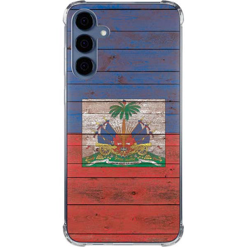 Haiti Flag Dark Wood Galaxy S24 Clear Case